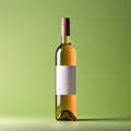 Wine bottle mockup with blank white label, bottle of white grape wine on green studio background, commercial wine label Royalty Free Stock Photo