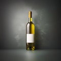 Wine bottle mockup with blank white label, bottle of white grape wine on green studio background, commercial wine label Royalty Free Stock Photo