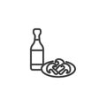 Wine bottle and mushrooms line icon