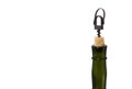 Wine bottle neck with corkscrew and wine stopper on white background Royalty Free Stock Photo