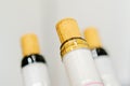 Wine bottle necks with natural cork. Close-up Royalty Free Stock Photo