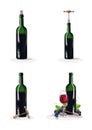 Wine bottles, glass of wine, corkscrew and grapes Royalty Free Stock Photo