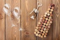 Wine bottle shaped corks, glasses and corkscrew Royalty Free Stock Photo
