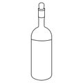 Wine bottle. Sketch. Alcohol in a glass container. Vector illustration. Outline on an isolated white background.