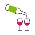 Wine bottle and two glasses flat line icon Royalty Free Stock Photo
