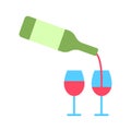 Wine bottle and two glasses flat line icon. Royalty Free Stock Photo