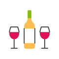 Wine bottle and two glasses flat line icon Royalty Free Stock Photo