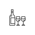 Wine bottle and two wine glasses line icon Royalty Free Stock Photo