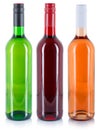 Wine bottle white red rose green alcohol drink isolated Royalty Free Stock Photo