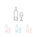 Wine bottle with wine glass outline icon set. Minimal line design. Vector Royalty Free Stock Photo