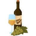 Wine bottle with wineglass and grape vector icon Royalty Free Stock Photo