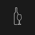 Wine bottle and wineglass white icon isolated on black background