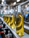 Wine bottles on an assembly line in a bottling factory. Royalty Free Stock Photo