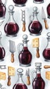 Wine Bottles and Cheese Utensils Pattern Royalty Free Stock Photo
