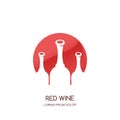 Wine bottles in circle negative space. Emblem logo concept. Vector label design template for bar, alcohol menu or winery