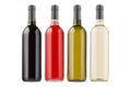 Wine bottles collection different colors isolated on white background, mock up. Royalty Free Stock Photo
