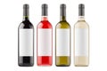 Wine bottles collection different colors with white blank labels isolated on white background, mock up. Royalty Free Stock Photo