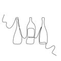 Wine Bottle Continuous Line Draw, Minimalistic Monoline Winebottle, Alcohol Drink Container Holiday Drawing Royalty Free Stock Photo