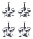 Wine bottles with corkscrew and wine glasses, vector Royalty Free Stock Photo