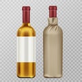 Wine bottles in craft paper package mock up set