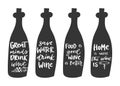 Wine bottles doodle set, vector illustration. Hand drawn wine icons on chalkboard with quotes. Doodle beverages Royalty Free Stock Photo