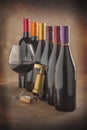 Wine bottles, glass and corkscrew Royalty Free Stock Photo
