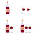 Wine bottles with glasses. A bottle of mulled wine or red wine with orange slices. Glasses filled with red wine or Royalty Free Stock Photo