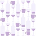 Wine bottles, glasses and coffee cups pattern