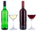 Wine bottles glasses red white isolated Royalty Free Stock Photo