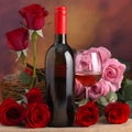 Wine Bottles and Glasses with roses Royalty Free Stock Photo