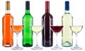 Wine bottles glasses tasting red white rose alcohol isolated Royalty Free Stock Photo