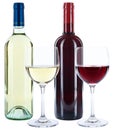 Wine bottles glasses wines red and white alcohol isolated Royalty Free Stock Photo