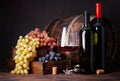 Wine bottles, grapes, glass of wine Royalty Free Stock Photo