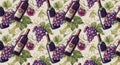 Wine Bottles and Grapes Seamless Pattern Design Royalty Free Stock Photo