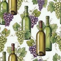 Wine bottles and grapes seamless pattern Royalty Free Stock Photo