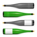 Wine bottles isolated on white background. Beverage container in long shape with blank label. Clipping path