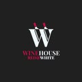 Wine bottles logo. Letter W of red and white wine Royalty Free Stock Photo
