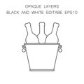 Wine bottles in a metal bucket. Vector illustration in line style. Editable template. Linear outline icon. Royalty Free Stock Photo