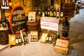 Wine bottles near cantina at night in Montepulcino - Tuscany, Italy