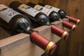 Wine bottles on rack