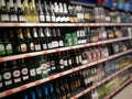 wine bottles on supermarket shelves