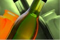 Wine bottles with vases Royalty Free Stock Photo