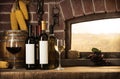 Cellar window and wine bottles Royalty Free Stock Photo