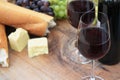 Wine, Bread, Cheese, Grapes on Outdoor Table Royalty Free Stock Photo