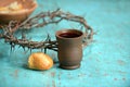 Wine, Bread and Crown of Thorns Royalty Free Stock Photo