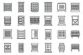 Wine cabinet icons set outline vector. Shelf alcohol