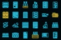 Wine cabinet icons set outline vector. Shelf alcohol vector neon