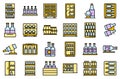 Wine cabinet icons set vector flat