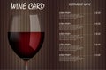 Wine card menu design with realistic glass. Restaurant wine list drink menu, red wineglass template. Vector illustration Royalty Free Stock Photo