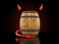 Wine cask with devil horns and tail